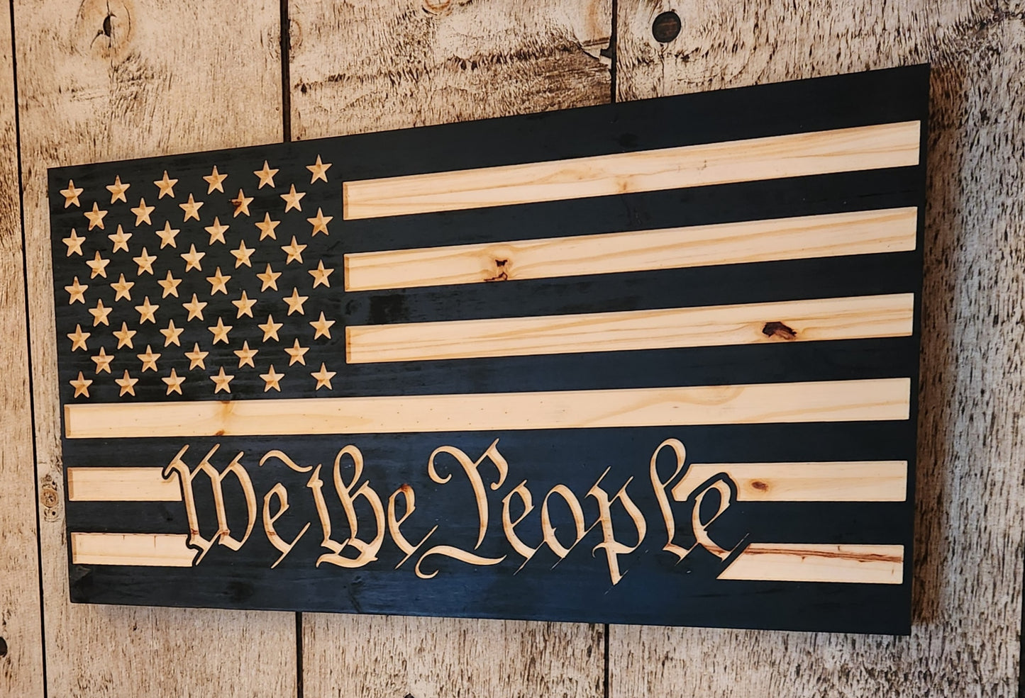 "We The People" - Carved Wooden Flag