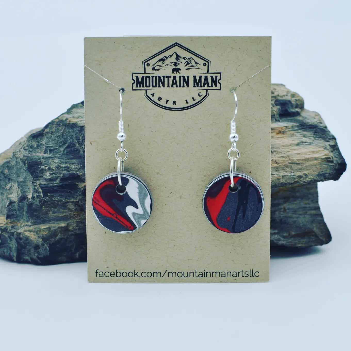 Red White Black and Grey Fordite Earrings