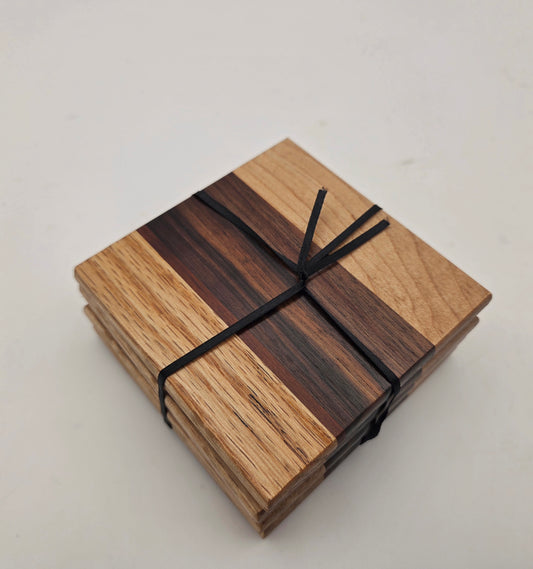 White Oak, Black Walnut, Maple and Cherry Wooden Coaster Set